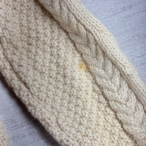 Vintage Cream Cable Knit Wool Crew Neck Sweater Aran Fisherman Sweater - Picture 5 of 6